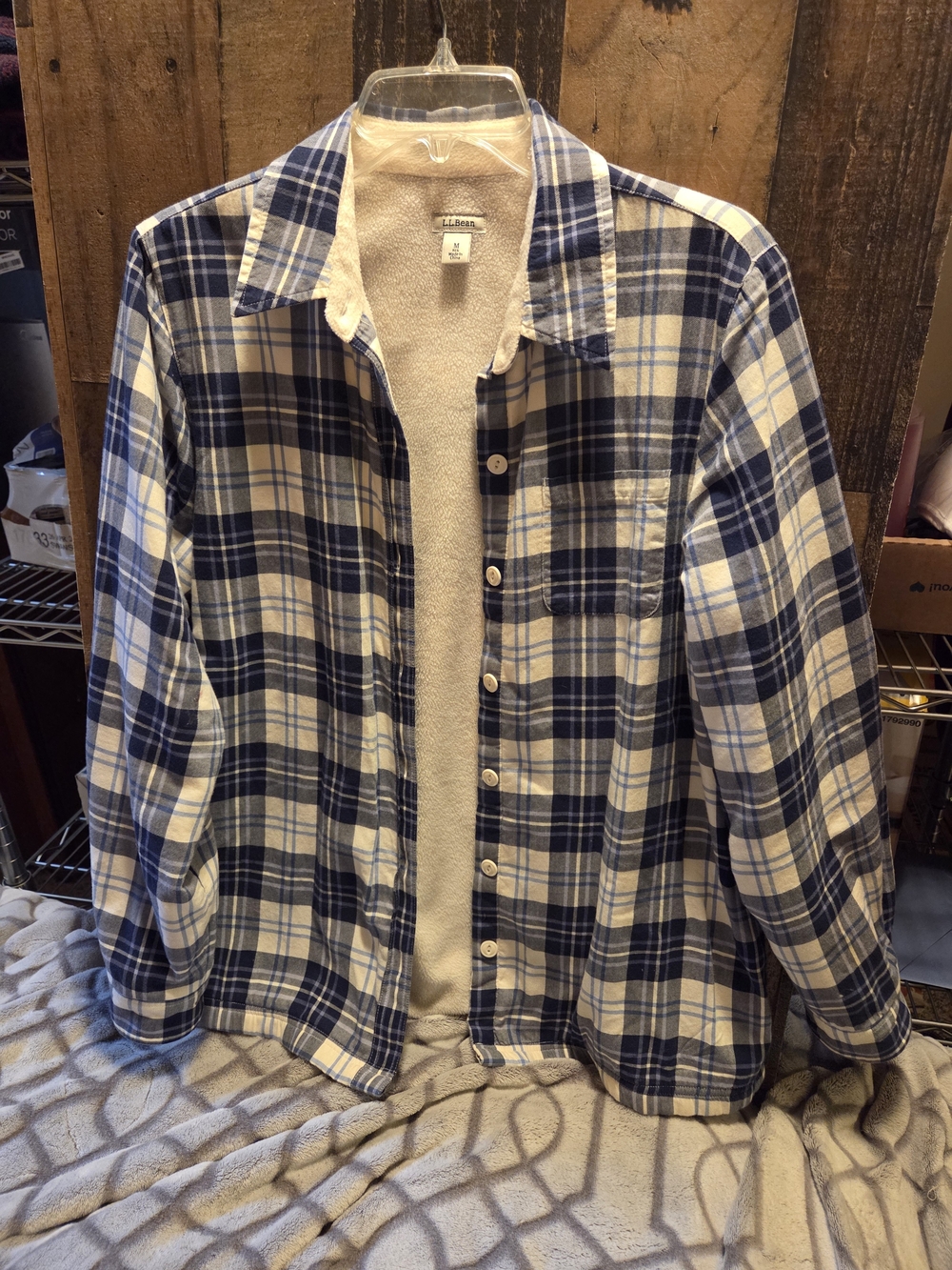 L.L. Bean Blue and White Plaid Button-Down Shirt Jacket